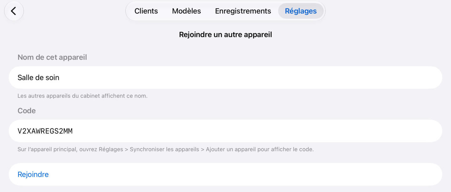 Rejoindre un autre appareil sur le second iPad, avec son nom et le code saisis