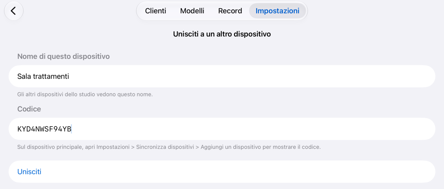 Unisciti a un altro dispositivo sul secondo iPad, con il nome e il codice già inseriti