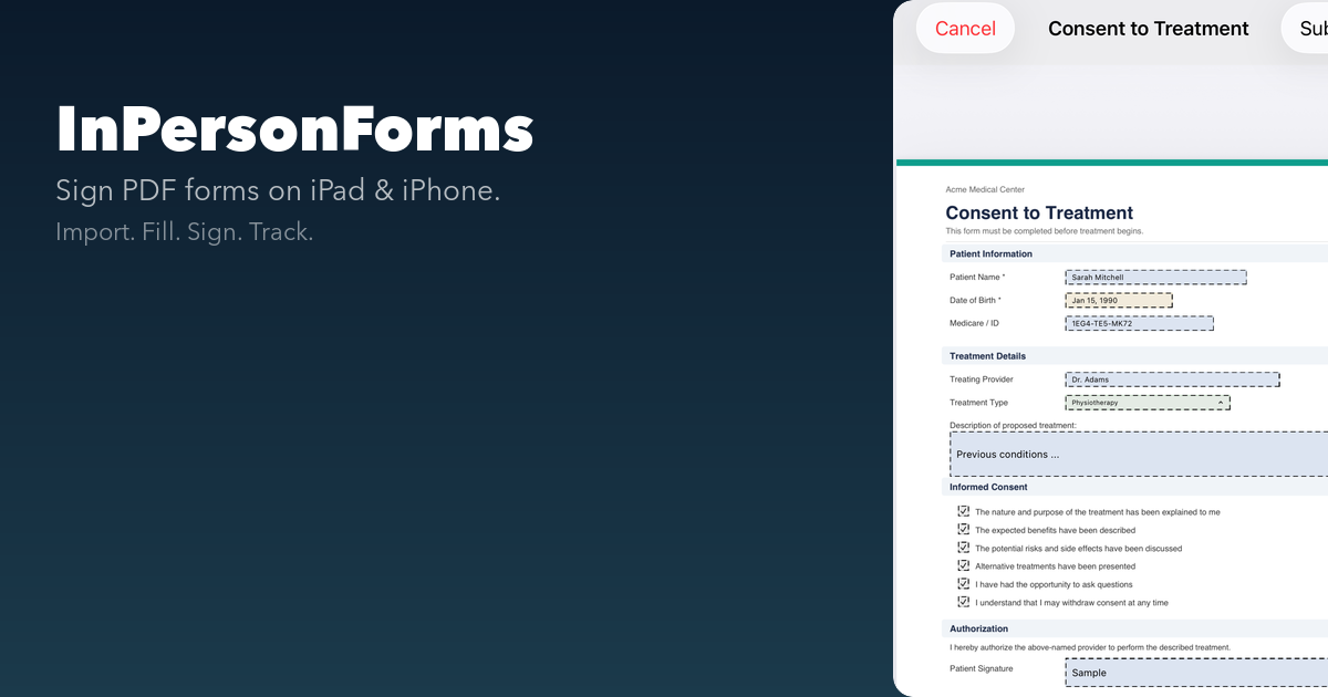 InPersonForms – In-Person PDF Form Signing App for iPhone & iPad