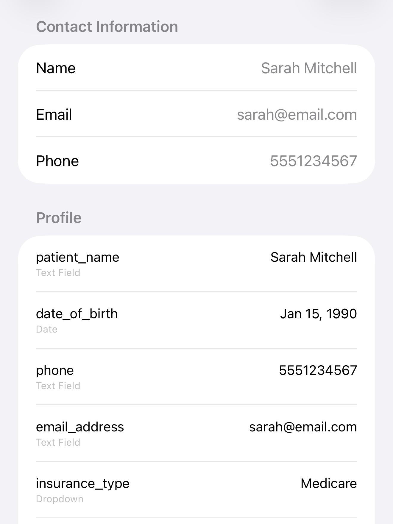 InPersonForms client list showing profiles and signed forms