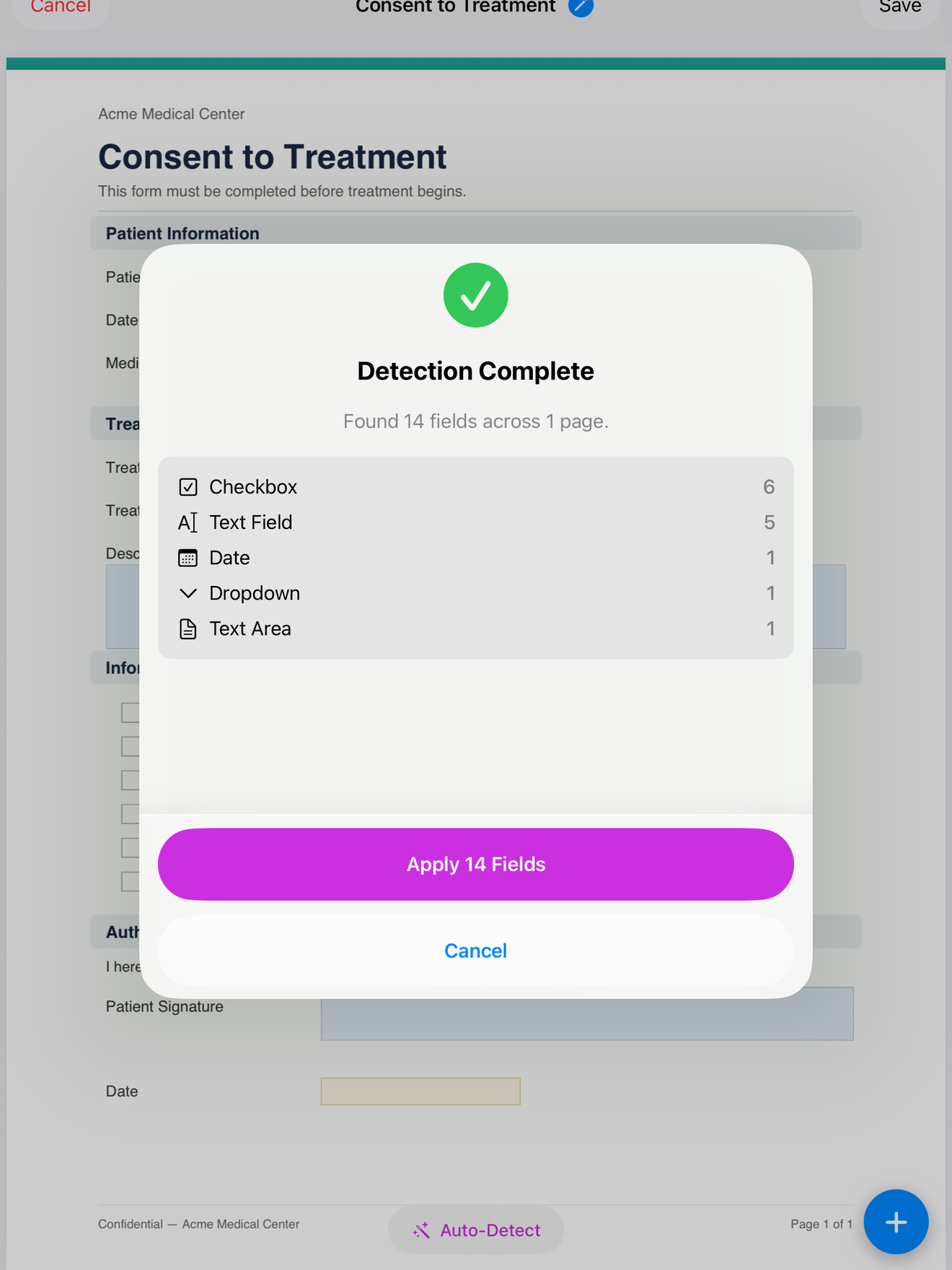 InPersonForms auto-detecting and placing fields from an existing PDF form